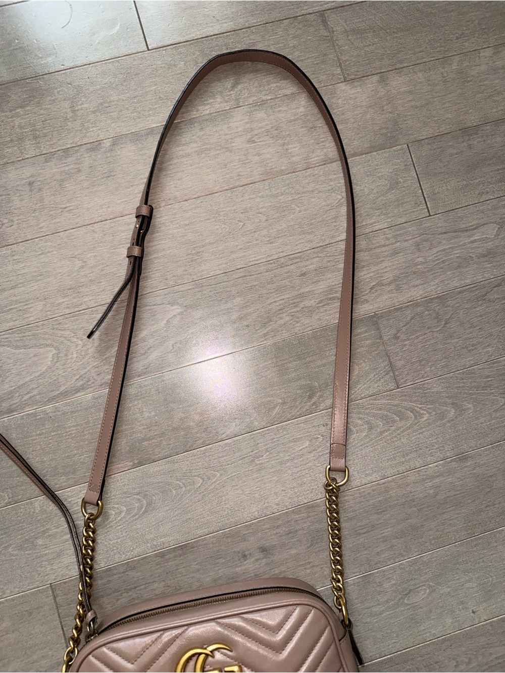 Gucci Blush Chevron Leather Crossbody with Gold Double G - Picture 8 of 15